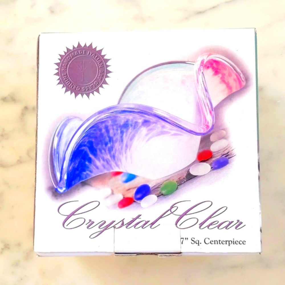 NWT. Crystal Clear 7" Handmade Multi Color Square Centerpiece.
